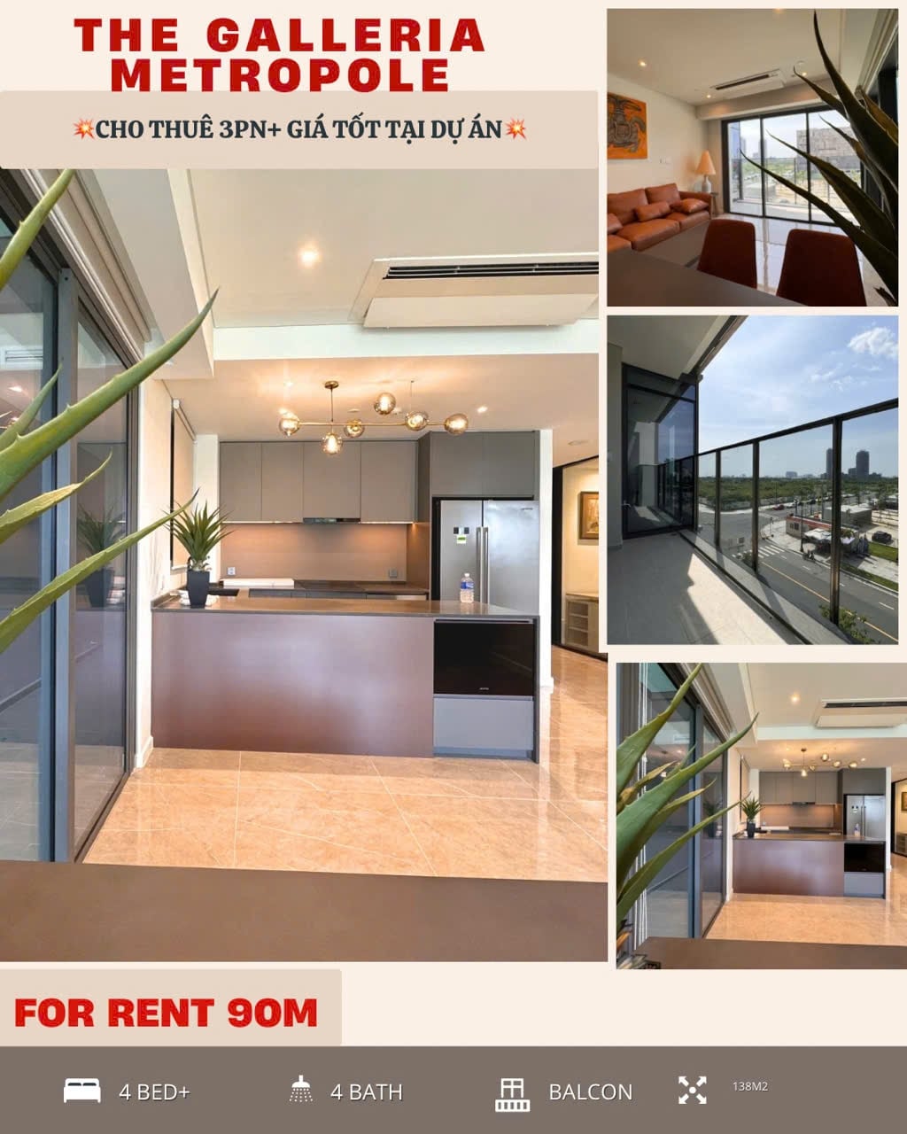 Căn hộ 3PN cho thuê Opera Metropole 138m² giá chỉ 60 triệu - View sông tuyệt đẹp!