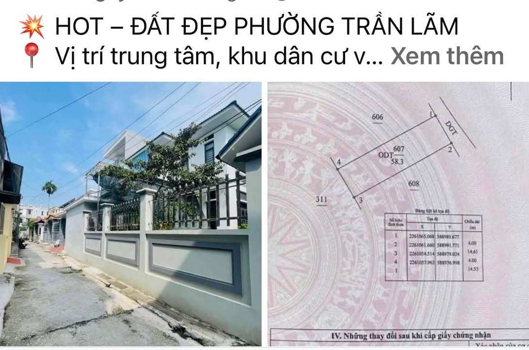 Đất nền phường Trần Lãm Thái Bình 58m² giá 1 tỷ - Cơ hội đầu tư hấp dẫn!