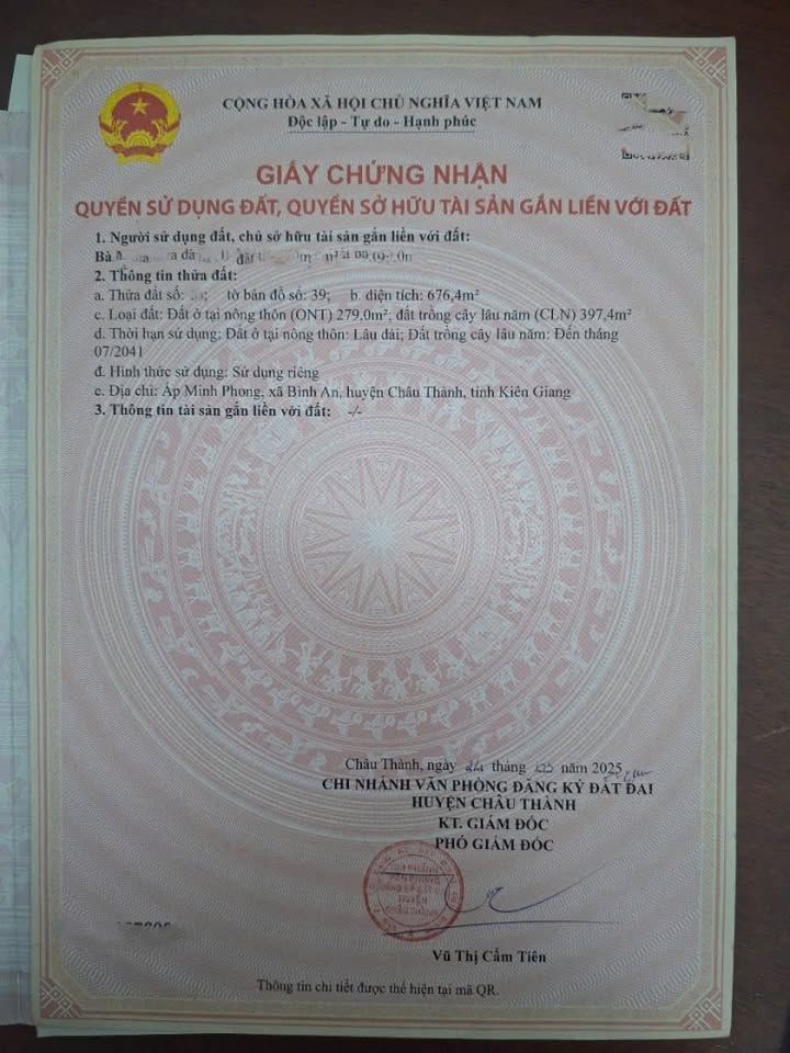 Đất thổ cư mặt tiền Quốc Lộ 63, xã Bình An, An Giang 676m² - Giá tốt đầu tư!