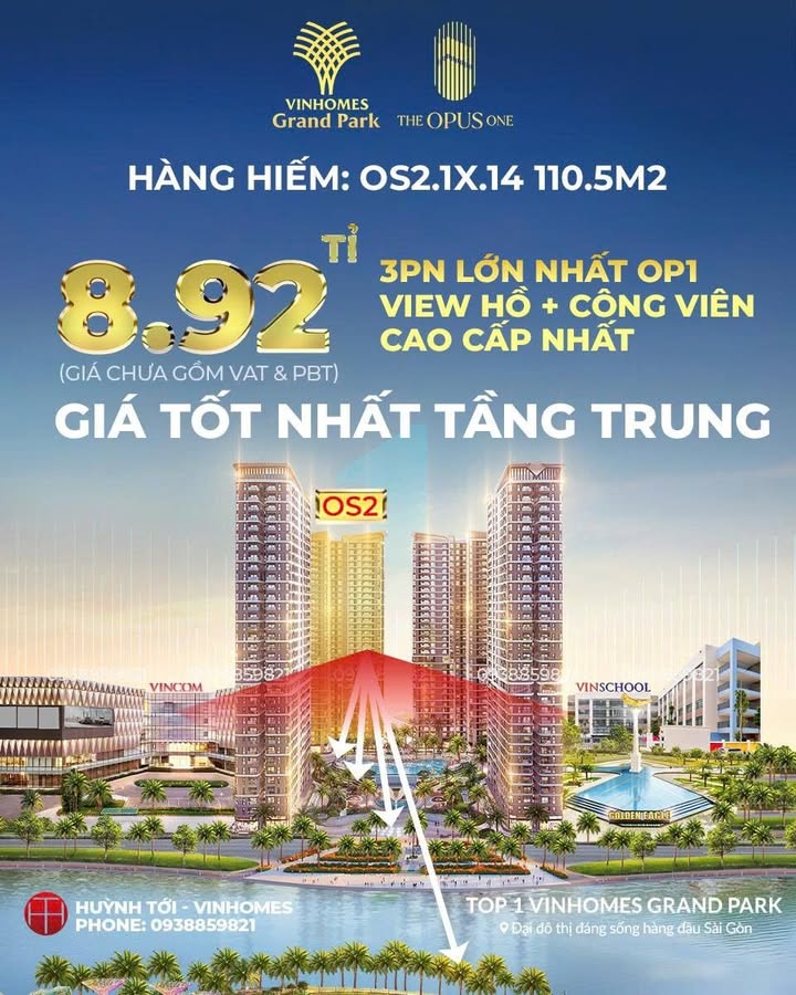 Căn hộ Opus One Thủ Đức 110m² giá 8.92 tỷ - Cơ hội sở hữu căn hộ VIP!