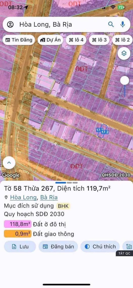 Đất nền Hương Lộ 2, Hoà Long, Bà Rịa - 119m² giá 1.95 tỷ - Cơ hội đầu tư hấp dẫn!
