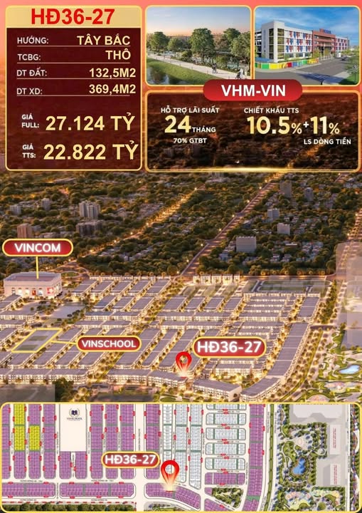 Townhouse Vinhomes Wonder City Đan Phượng 133m² giá 22.8 tỷ - Thiết kế 2 mặt thoáng đẳng cấp!
