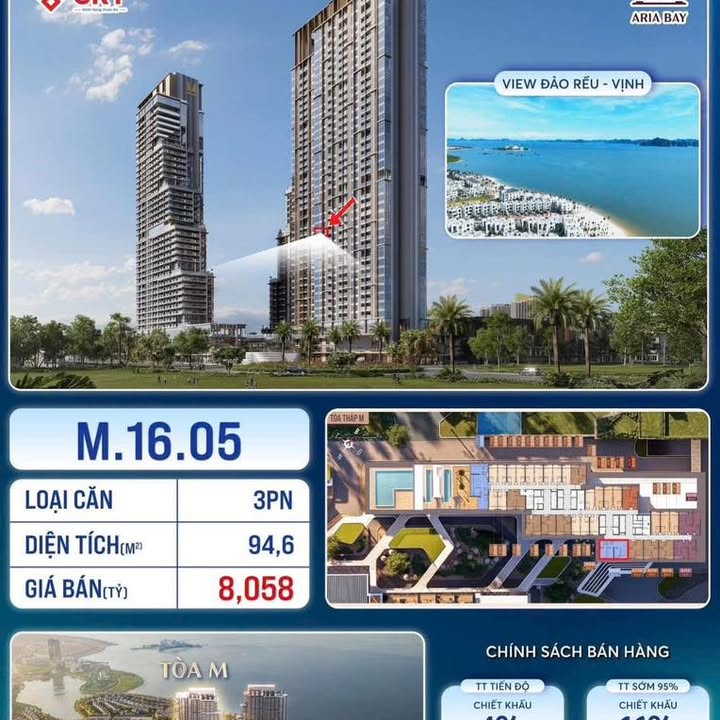 Căn hộ 3 phòng ngủ Aria Bay Hạ Long 94m² giá 7 tỷ - View biển tuyệt đẹp!