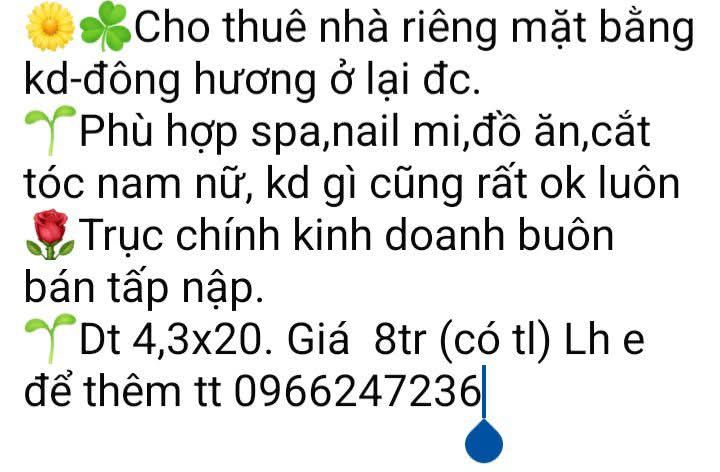 Cho thuê nhà riêng mặt tiền kinh doanh tại Đông Hương, Thanh Hóa - Diện tích 86m² chỉ 8 triệu/tháng!