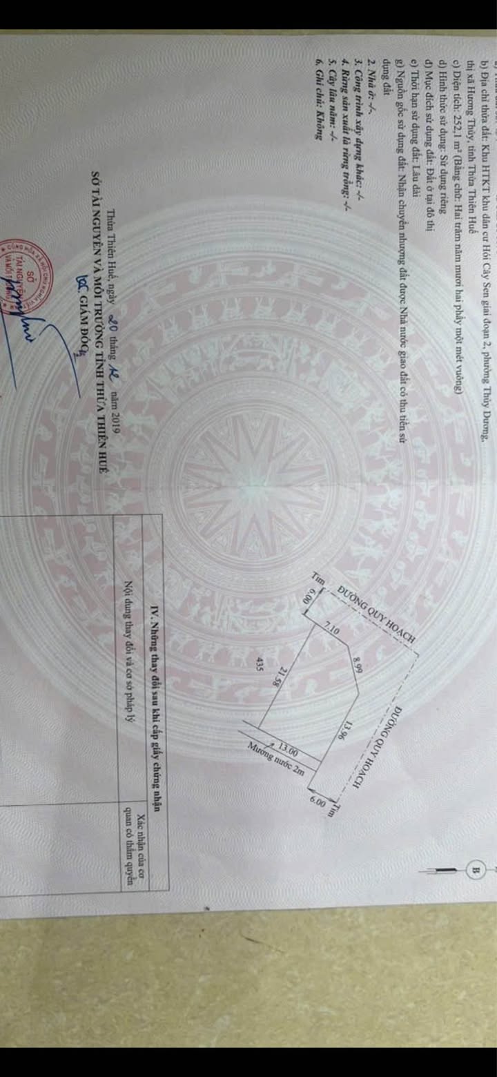 Đất nền góc 2 mặt tiền KQH Hói Sen Thủy Dương 252m² giá 7.1 tỷ - Vị trí đắc địa, tiềm năng phát triển