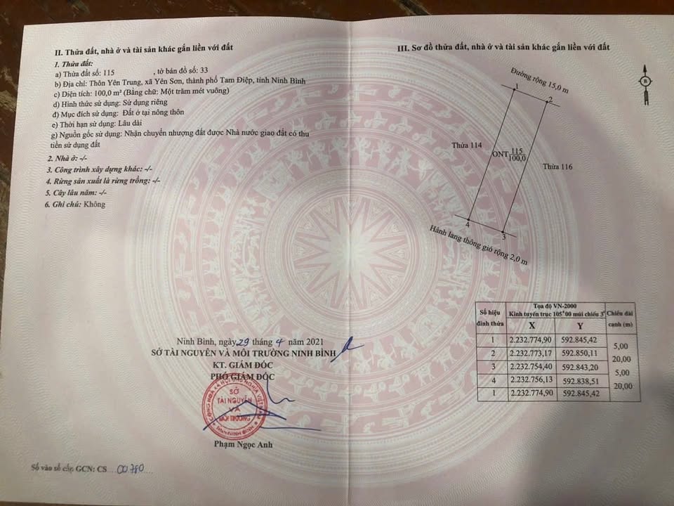 Đất thổ cư Yên Trung, Tam Điệp 100m² giá 1.1 tỷ - Đường lớn 15m, gần QL 12B!