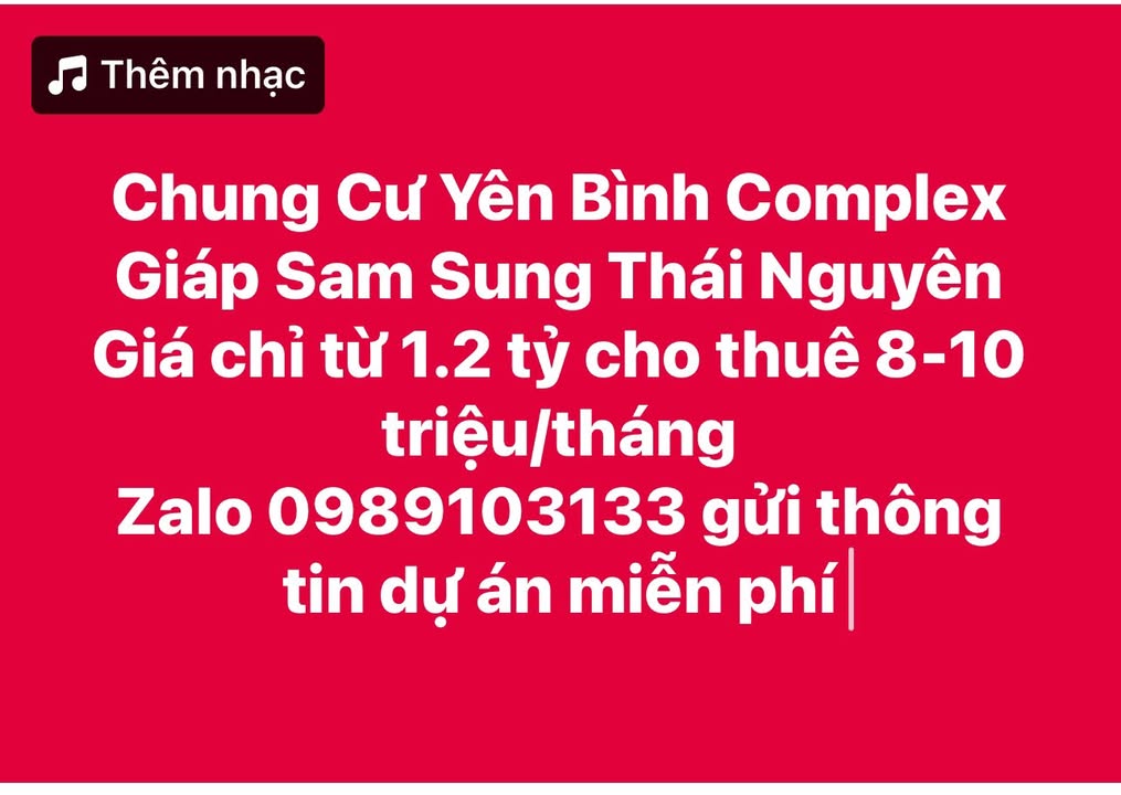 Chung cư Yên Bình Complex Phổ Yên 52m² giá 1.5 tỷ - Đầu tư an toàn, lợi nhuận cao!