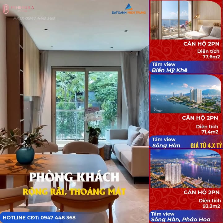 Căn hộ 2PN Peninsula Đà Nẵng 61m² giá 3.83 tỷ - Sổ hồng chính chủ, view đẹp!