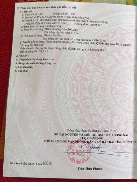 Đất nền Phước An Nhơn Trạch 611m² giá 4 tỷ - Cần bán gấp, sổ hồng chính chủ!