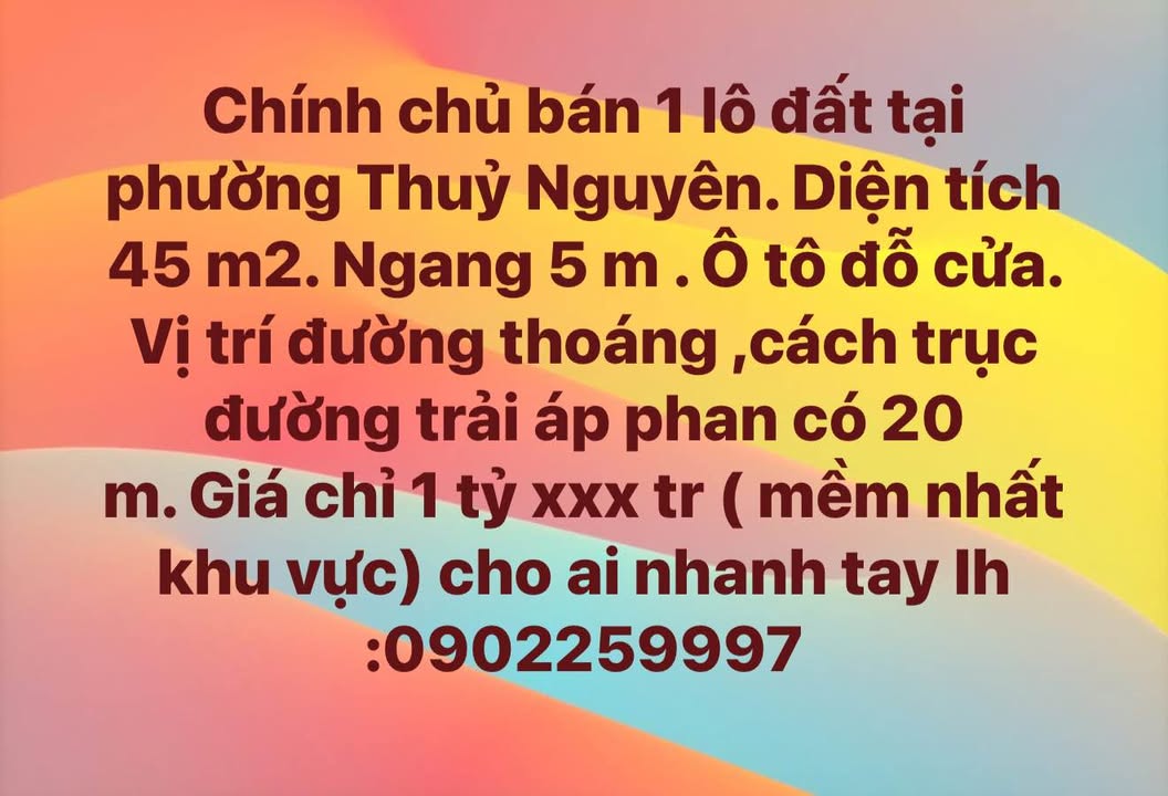 Đất nền chính chủ Thủy Nguyên 45m² giá 1 tỷ - Cơ hội đầu tư tuyệt vời!