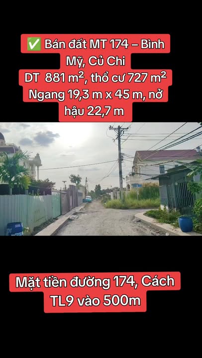 Đất mặt tiền đường 174, Bình Mỹ, Củ Chi 881m² giá 12.33 tỷ - Đầu tư sinh lời ngay!