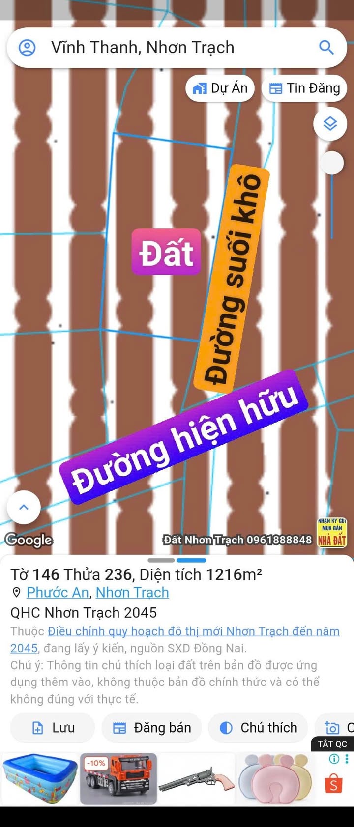 Đất nền Nhơn Trạch 1216m² giá 1.4 tỷ - Đường ô tô vào tận nơi!