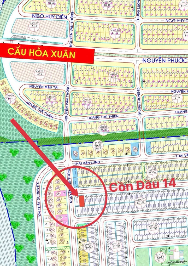 Đất nền 2 lô liền kề mặt tiền Cồn Dầu 14 - Hòa Xuân 200m² giá 14 tỷ - Tiềm năng tăng giá cao!