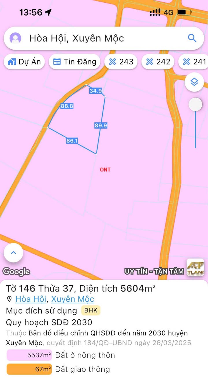 Đất nền Hòa Hội, Xuyên Mộc 5250m² giá 4.3 tỷ - Cơ hội đầu tư hấp dẫn!