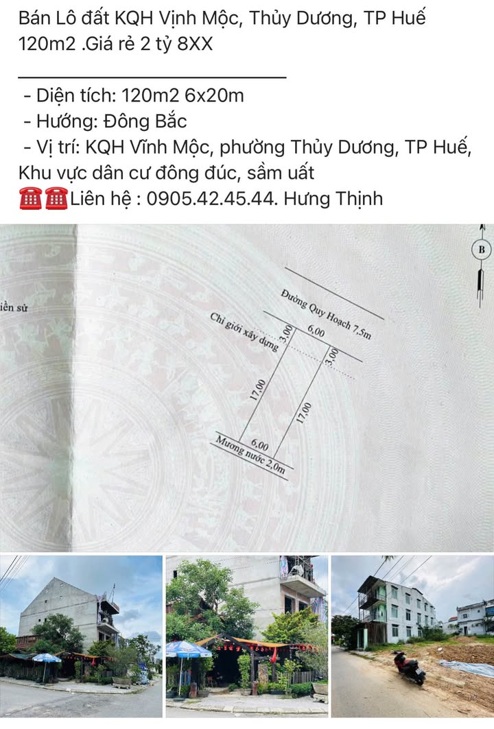 Đất nền KQH Vĩnh Mộc, Thủy Dương 120m² giá 2.8 tỷ - Cơ hội đầu tư tuyệt vời!