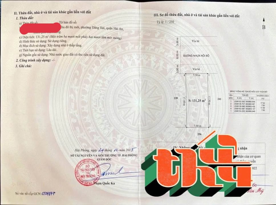 Đất nền Khu BT Vườn Hồng Hải Phòng 131.25m² giá 7.6 tỷ - Cơ hội đầu tư tuyệt vời!