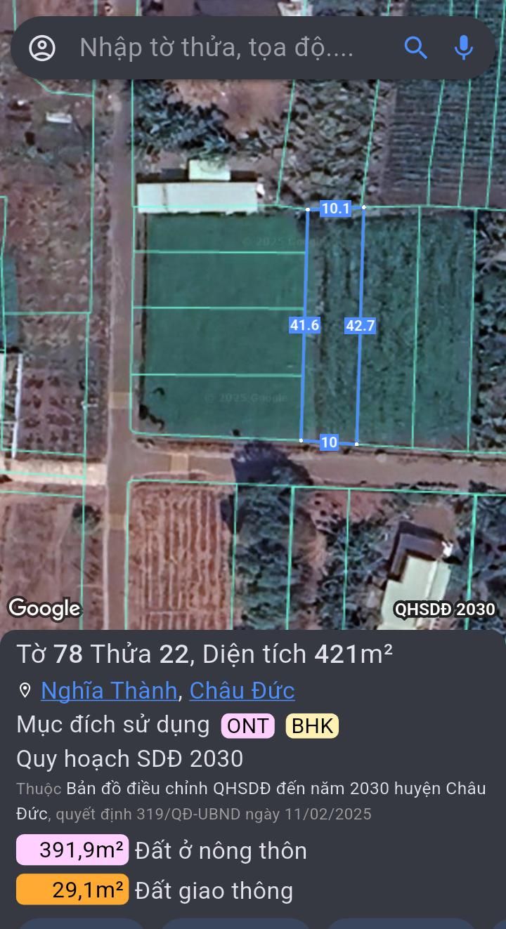 Đất nền Nghĩa Thành, Châu Đức 420m² giá 2.25 tỷ - Mặt tiền đường nhựa thuận tiện!
