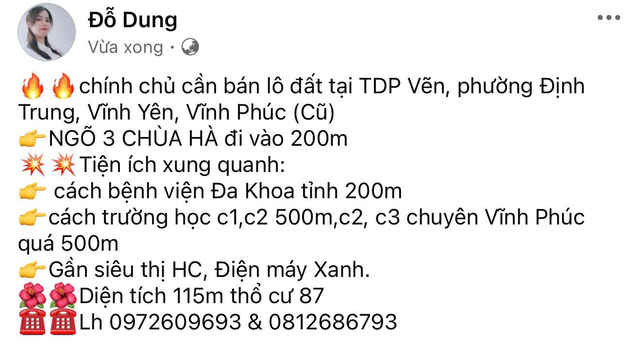 Đất thổ cư 115m² tại Định Trung, Vĩnh Yên - Giá thỏa thuận, gần bệnh viện và trường học!