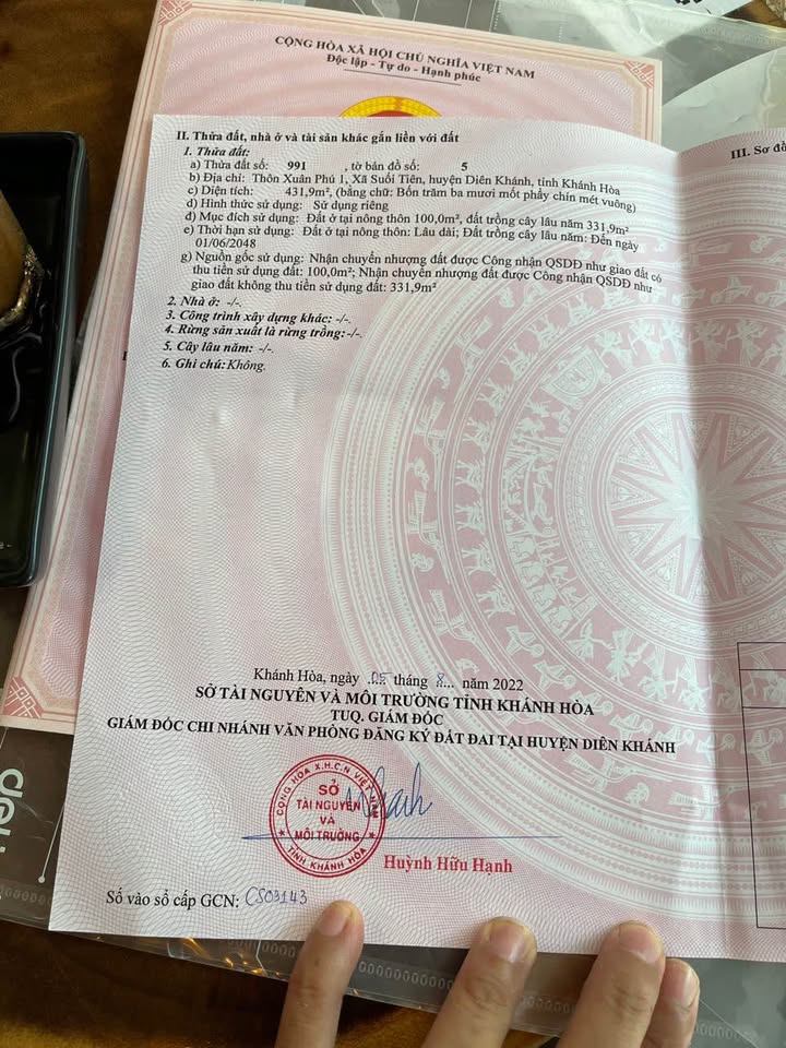 Đất nền Suối Tiên Diên Khánh 431m² giá 1.45 tỷ - Cơ hội đầu tư tuyệt vời!