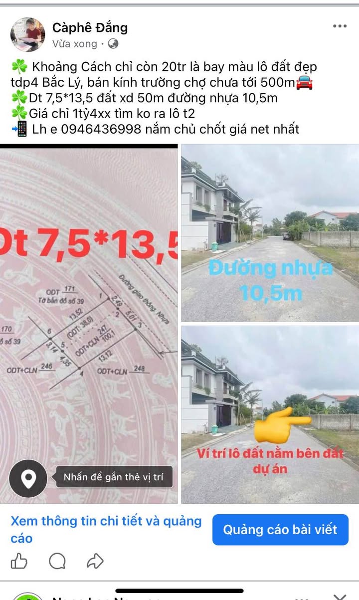 Đất nền đẹp tại Bắc Lý, Đồng Hới 101.25m² giá chỉ 1.4 tỷ - Cơ hội đầu tư tuyệt vời!