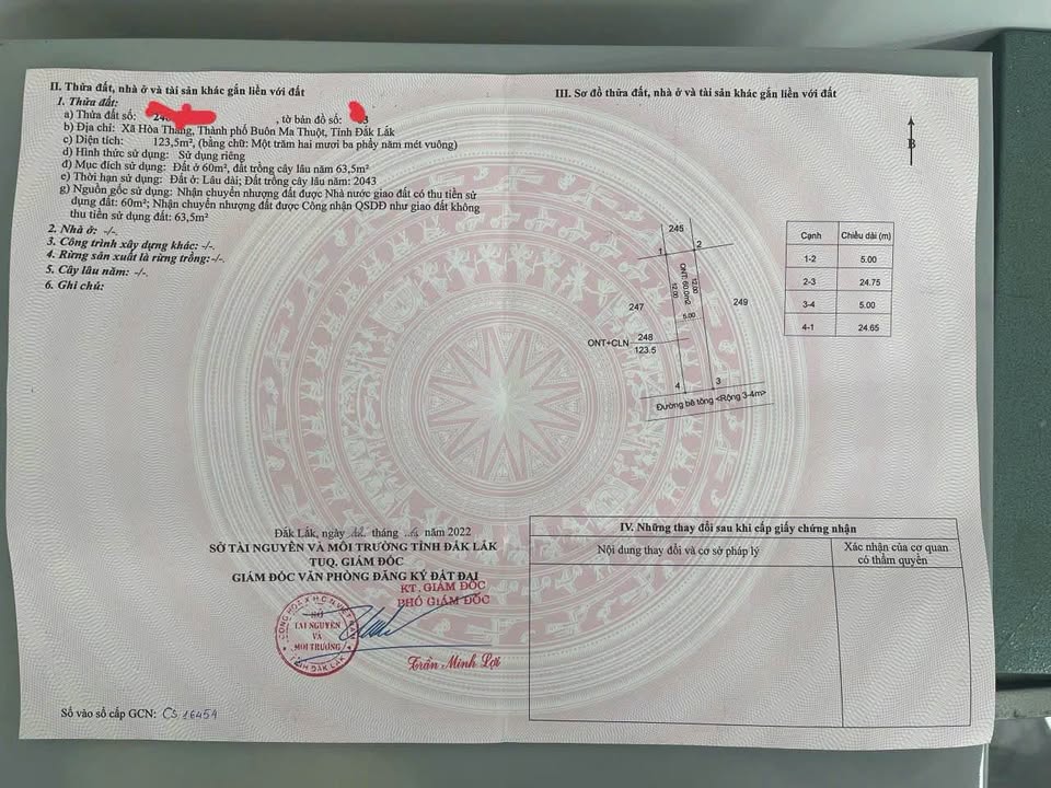 Đất thổ cư Hòa Thắng Buôn Ma Thuột 122.5m² giá 1.2 tỷ - Đầu tư sinh lời ngay!