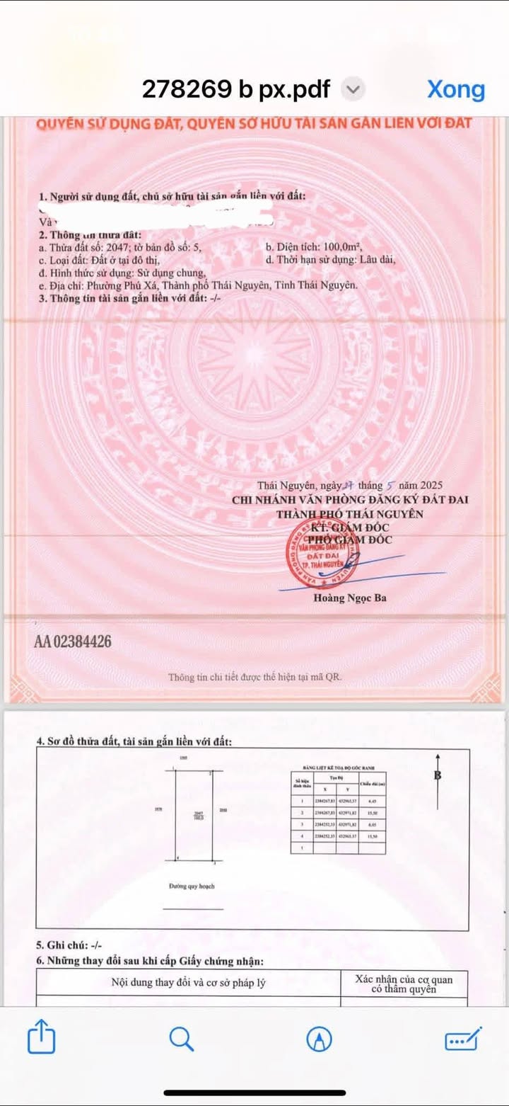 Đất nền Phú Xá, Thái Nguyên 100m² giá 1.9 tỷ - Hướng Nam thuận lợi