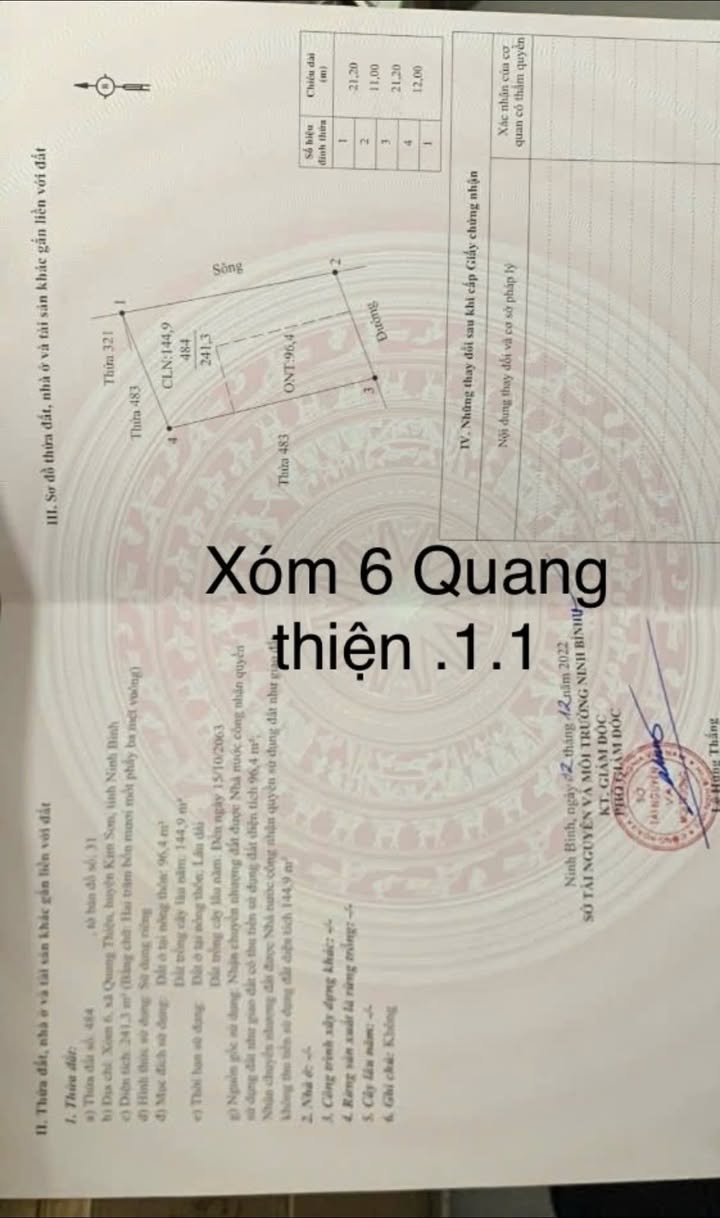 Đất nền xóm 6, xã Quang Thiện, Kim Sơn 241,3m² - Hướng Nam, giá 100 triệu