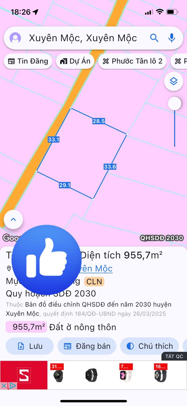 Đất Xuyên Mộc 957m² giá 2.6 tỷ - Thích hợp phân lô đầu tư!