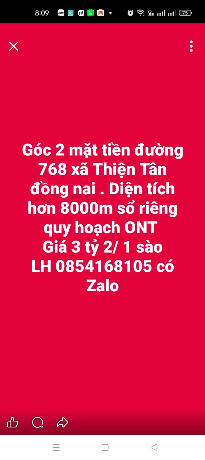 Đất nền mặt tiền đường 768 xã Thiện Tân 8000m² giá 3.2 tỷ - Cơ hội đầu tư sinh lời!