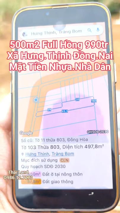 Đất nền 500m² xã Hưng Thịnh, Đồng Nai chỉ 990 triệu - Tiềm năng phát triển cao!