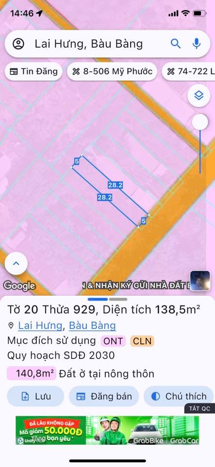 Đất thổ cư Bến Tượng, Bến Cát 140m² giá 939 triệu - Đầu tư sinh lời ngay!