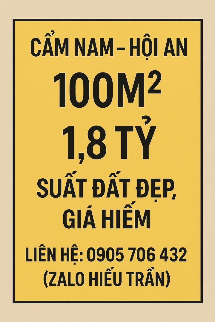 Đất đẹp Cẩm Nam, Hội An 100m² giá 1.8 tỷ - Tiềm năng đầu tư hấp dẫn!