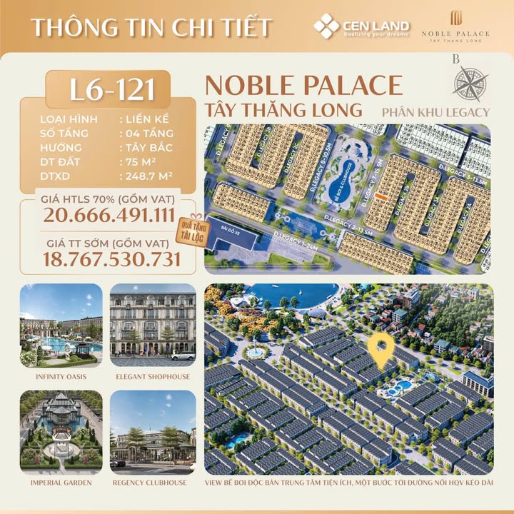 Townhouse Noble Palace Tây Thăng Long 75m² giá 18.7 tỷ - View bể bơi cực phẩm!