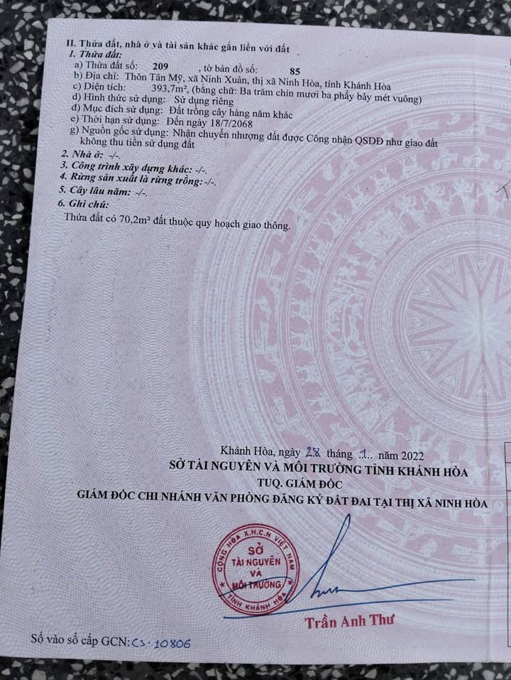 Đất nền Ninh Xuân Ninh Hòa 393m² giá 800 triệu - Cơ hội đầu tư tuyệt vời!