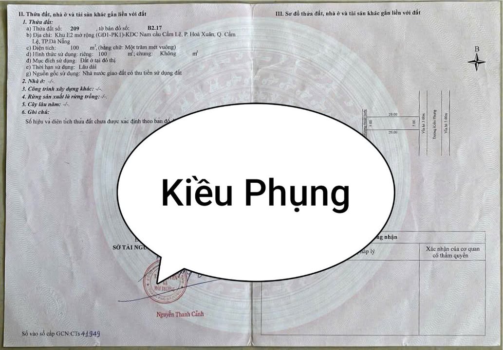 Đất mặt tiền Kiều Phụng - Hòa Xuân - Đà Nẵng 100m² giá 4.25 tỷ - Đầu tư sinh lời ngay!