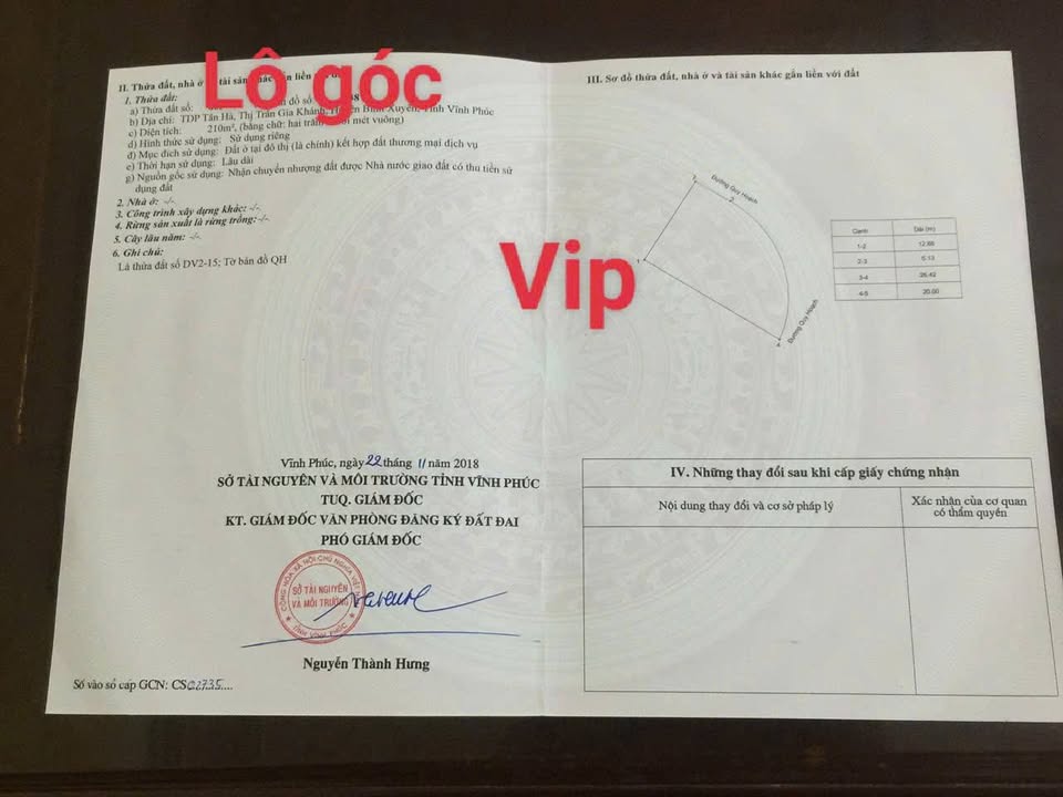 Đất Lô Góc 210m² tại Gia Khánh, Bình Xuyên - Sổ hồng chính chủ, Giá 5.46 Tỷ