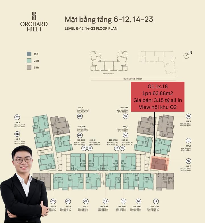 Căn hộ Orchard Hill 1PN Thủ Dầu Một 63m² giá tốt - Tầng đẹp view hồ bơi!