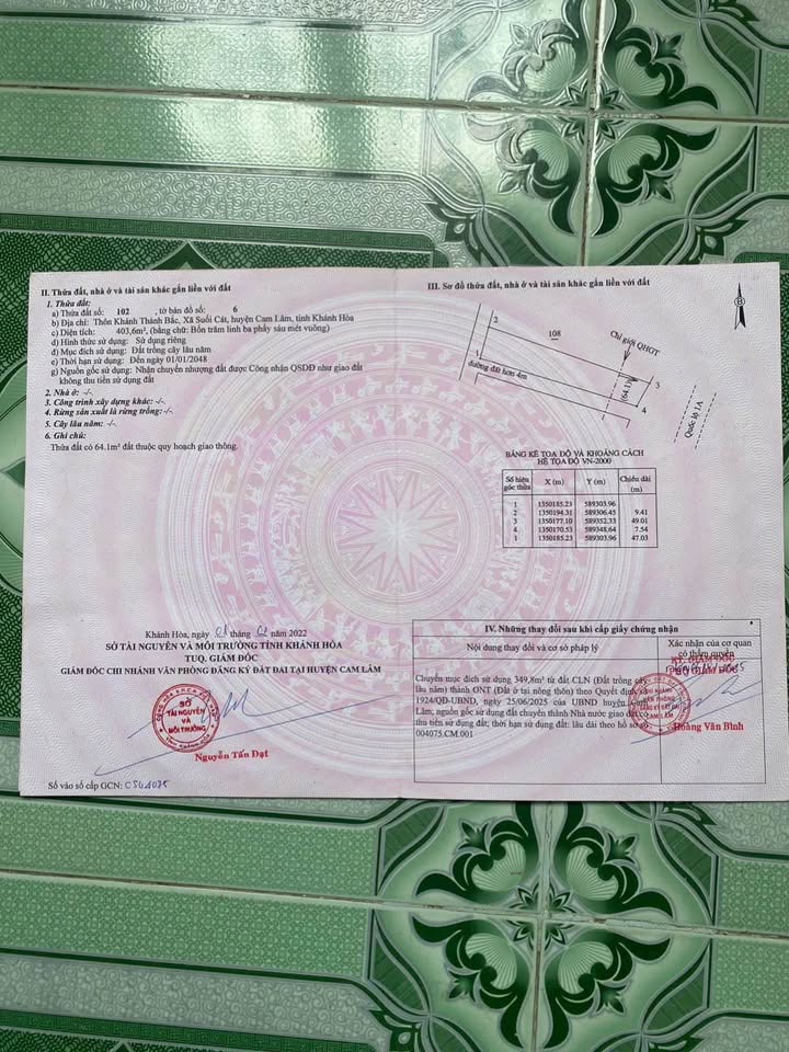 Đất 3 mặt tiền Quốc Lộ 1A xã Suối Dầu 403.6m² giá 4.5 tỷ - Pháp lý sổ hồng chính chủ!