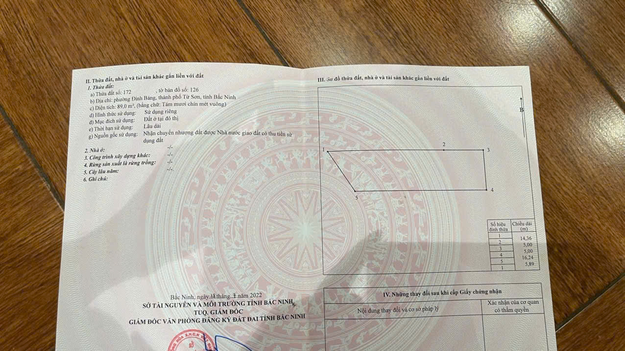 Đất ở Phường Đình Bảng - Từ Sơn, Bắc Ninh 89m² giá 1 tỷ - Sổ đỏ riêng chính chủ!