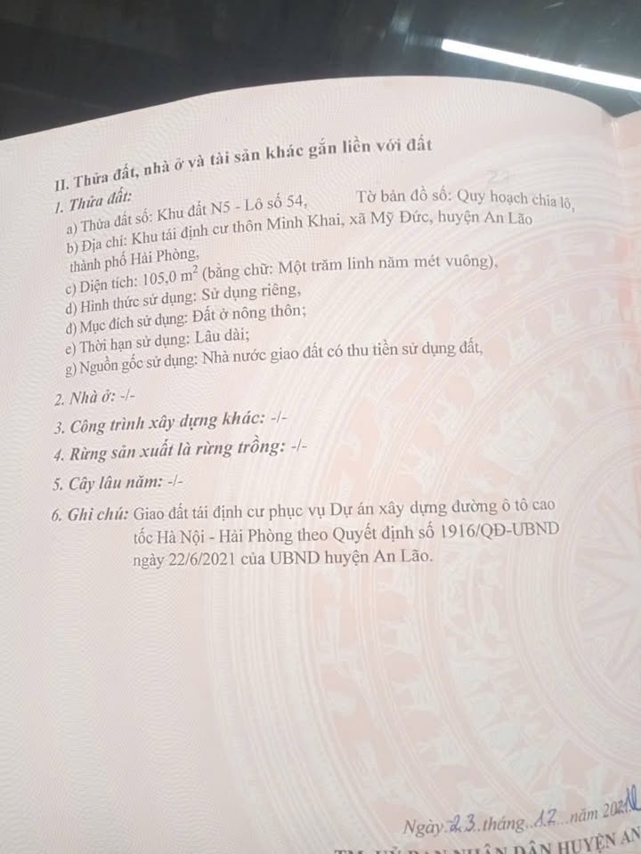 Đất nền An Lão Hải Phòng 105m² giá 1 tỷ - Cơ hội đầu tư hấp dẫn!