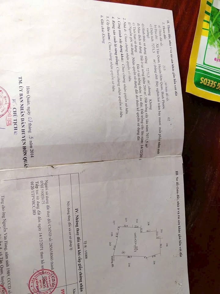 Đất thổ cư 72000m² Tân Quan, Hớn Quản - Giá chỉ 1.15 tỷ, tặng nhà cấp 4!