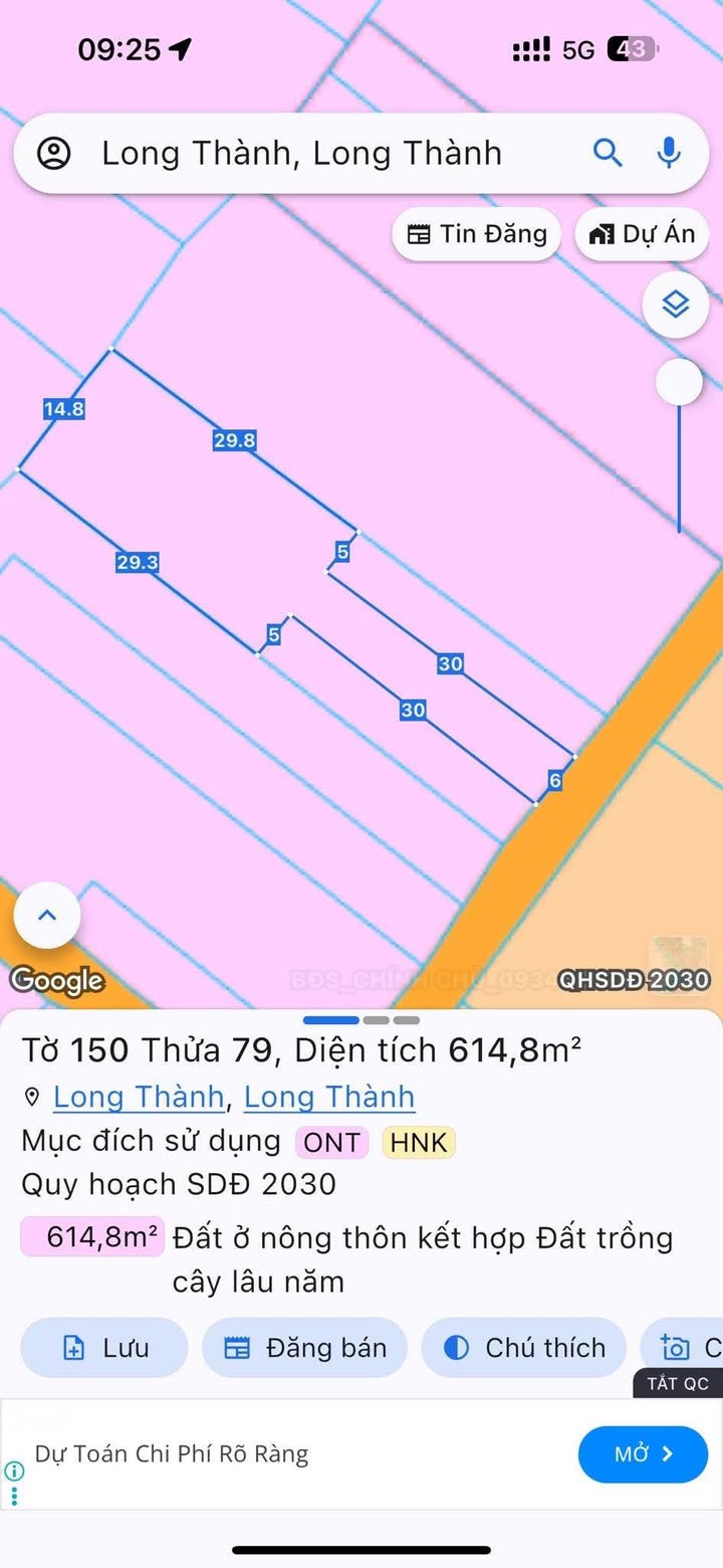 Đất thổ cư 613m² tại Bình Sơn, Long Thành - Giá đầu tư chỉ 2.3 tỷ!