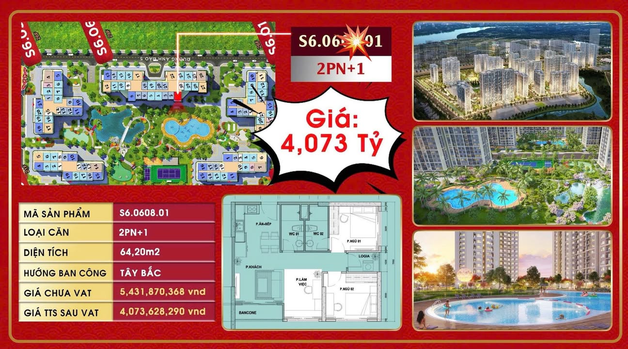 Căn hộ The Origami Thủ Đức 64m² giá 4.073 tỷ - Căn góc thoáng mát và tiện ích đẳng cấp!