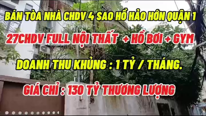 Bán Tòa CHDV 4 Sao Hồ Hảo Hớn Quận 1 - Doanh Thu 1 Tỷ/Tháng - Giá 130 Tỷ