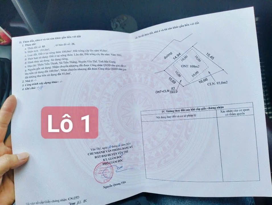 Đất nền Tiến Thắng Yên Thế 193m² giá thỏa thuận - Mặt tiền 15m, vị trí thuận lợi!