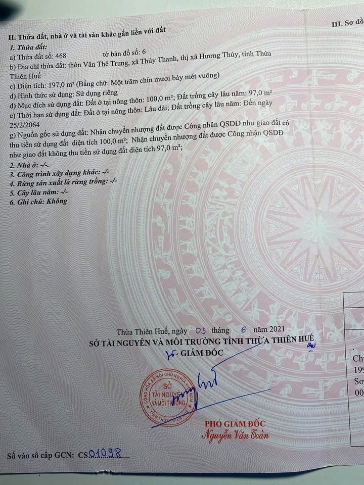 Đất nền Thôn Vân Thê Trung, Thủy Thanh, Huế 197m² giá 1.45 tỷ - Đầu tư sinh lời ngay!