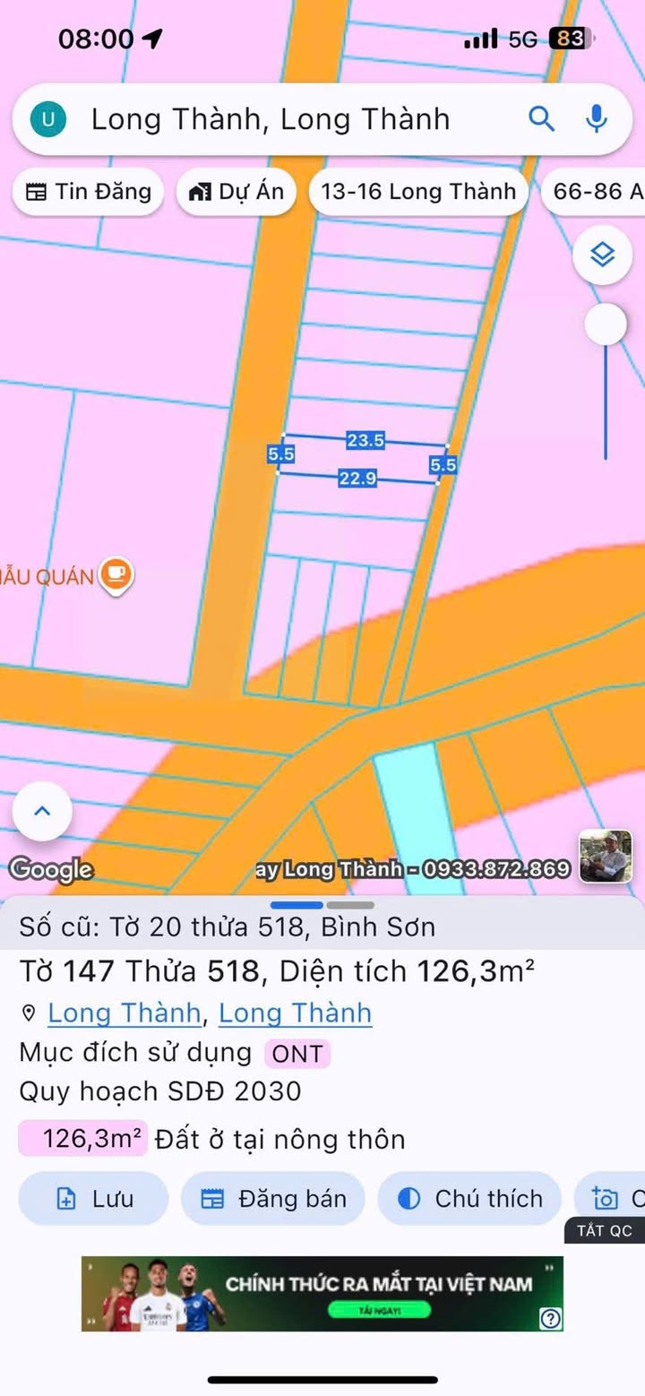 Đất nền Bình Sơn - Long Thành 126.3m² giá 1.85 tỷ - Lô góc 2 mặt tiền thuận tiện kinh doanh!