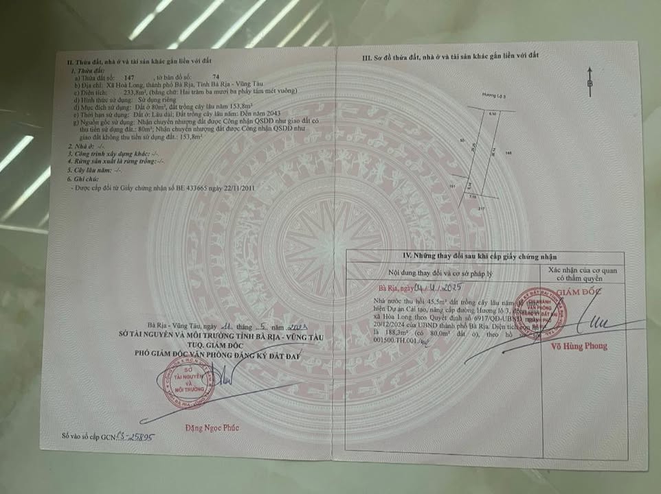 Đất nền mặt tiền Hương Lộ 3, Bà Rịa 6500m² giá chỉ 3.25 tỷ - Đầu tư sinh lời tốt!