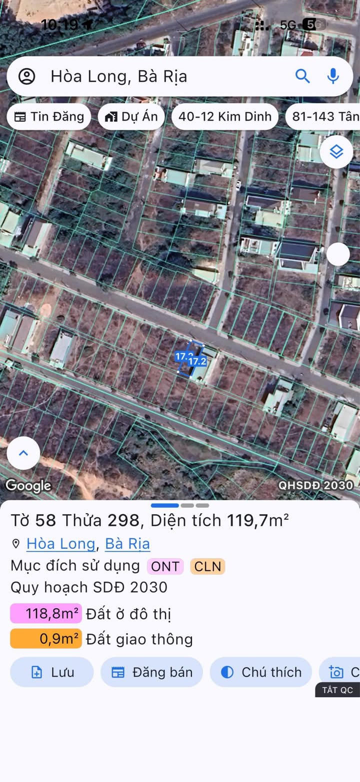 Đất thổ cư tại Hương Lộ 2, Bà Rịa 119m² giá 1.85 tỷ - Cơ hội đầu tư tuyệt vời!