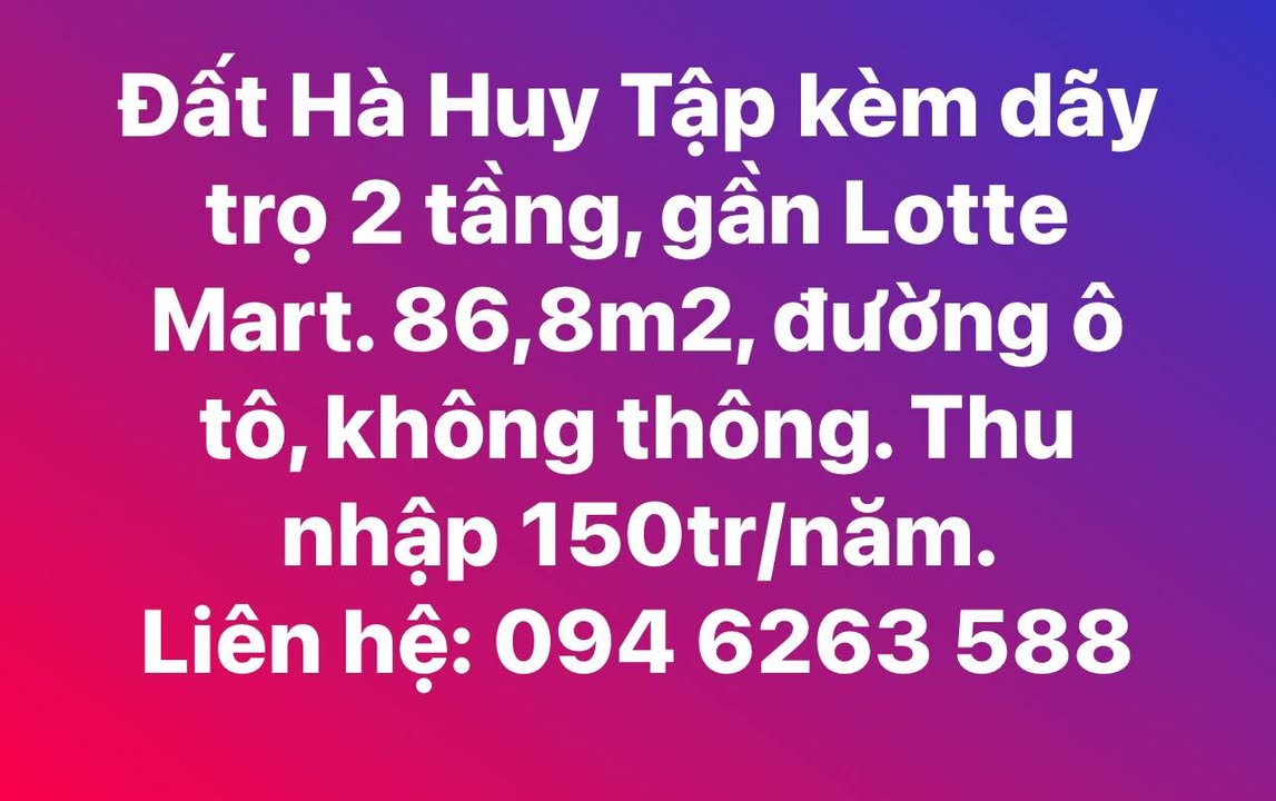 Đất nền đường Hà Huy Tập 86,8m² giá 4 tỷ - Đầu tư sinh lời với dãy trọ 2 tầng!